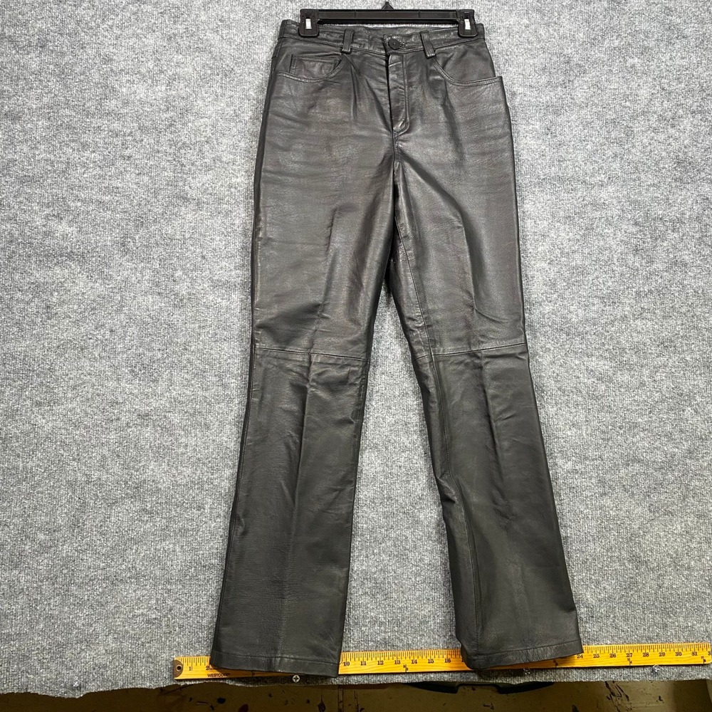 Newport News Black Leather Flare Pants Womens Size 6 High Rise